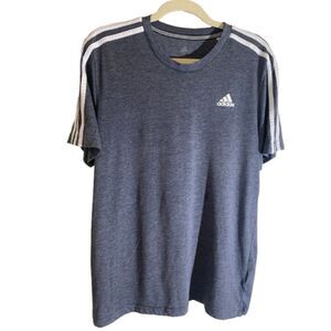 Adidas Climalite 3-Stripe Performance T-Shirt Mens Large Steel Blue Athletic Tee